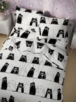 Наволочка комплект 2шт перкаль Сказка "Коты" 50x70 см на молнии