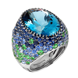 Кольцо с Топазом London, Сапфирами и Цаворитами, R0040-2/54