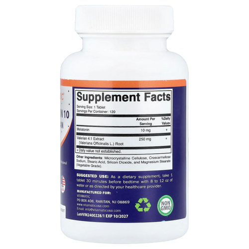 Vitamatic, Meltonin 10 + валериана, 120 таблеток