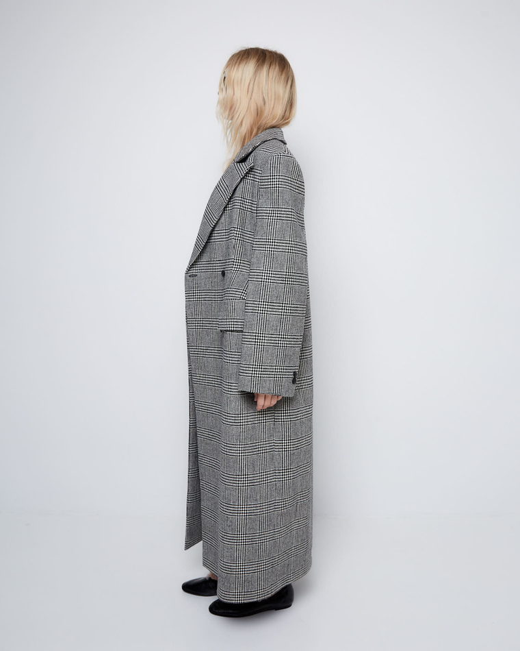 Пальто с формообразующими бедрами из шерсти Диор клетка черный/белый