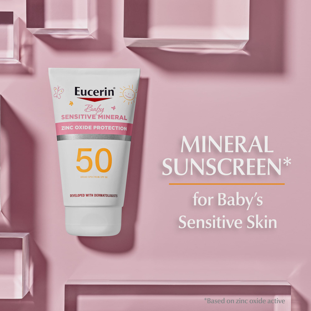 Eucerin, Для детей, минеральный солнцезащитный лосьон для чувствительной кожи, SPF 50, без отдушек, 118 мл (4 жидк. унц.)