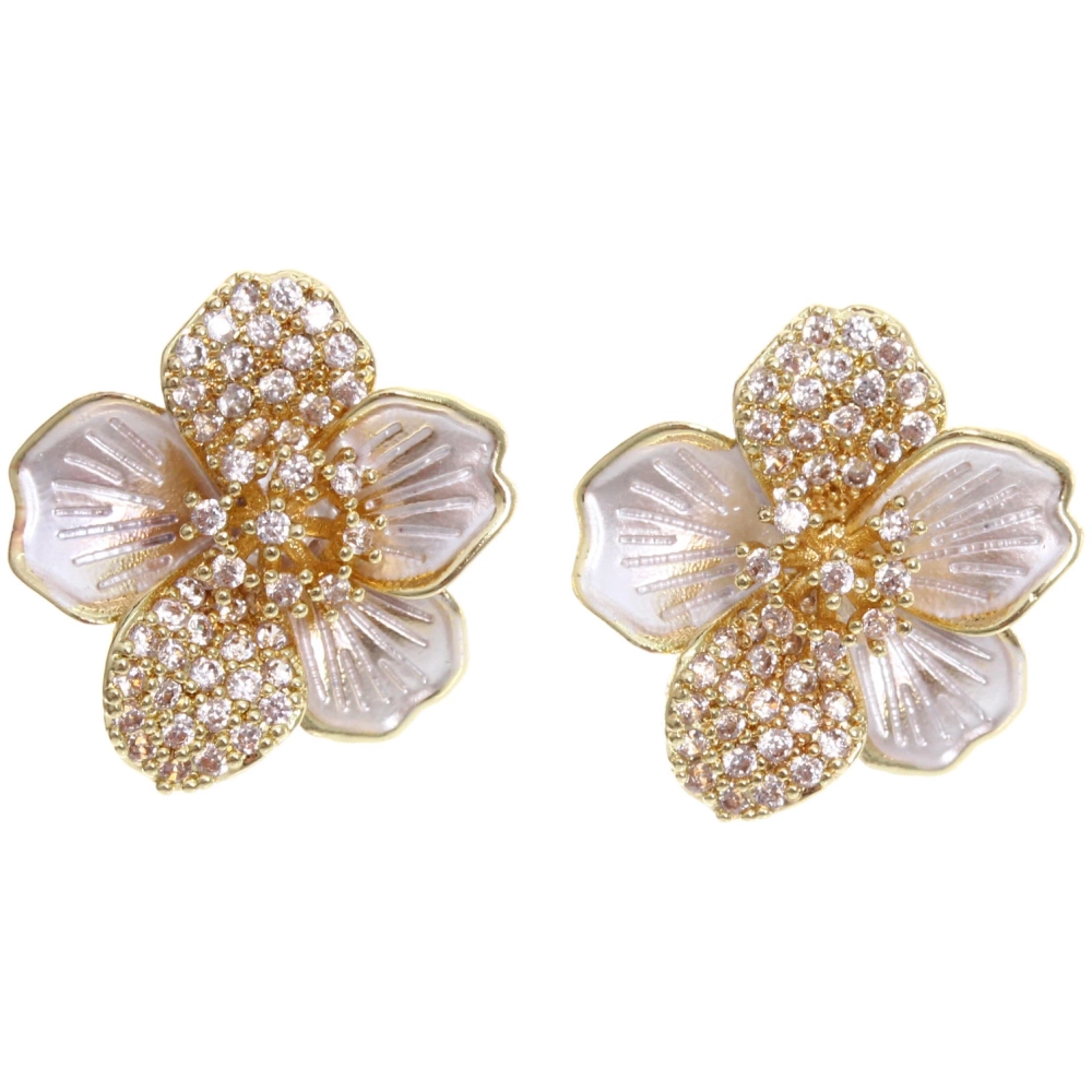 Серьги из гиппоалергенного металла со стразами «ПАЛУМНА», лилия, цвет золото и серебро, 1,3-dсм