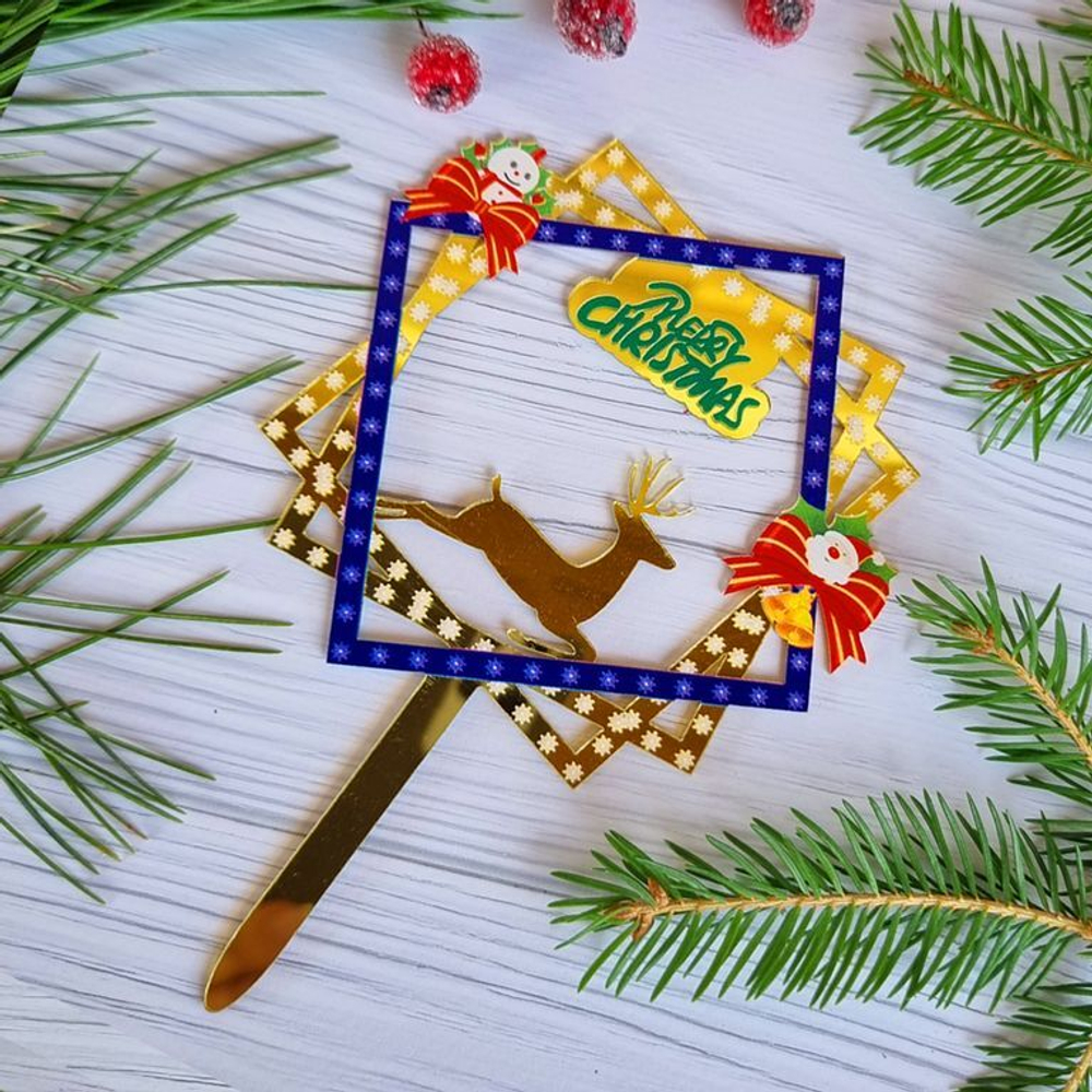 Топпер «Merry Christmas» золотой олень