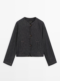Massimo Dutti Короткая джинсовая куртка из смесового хлопка, темно-синий