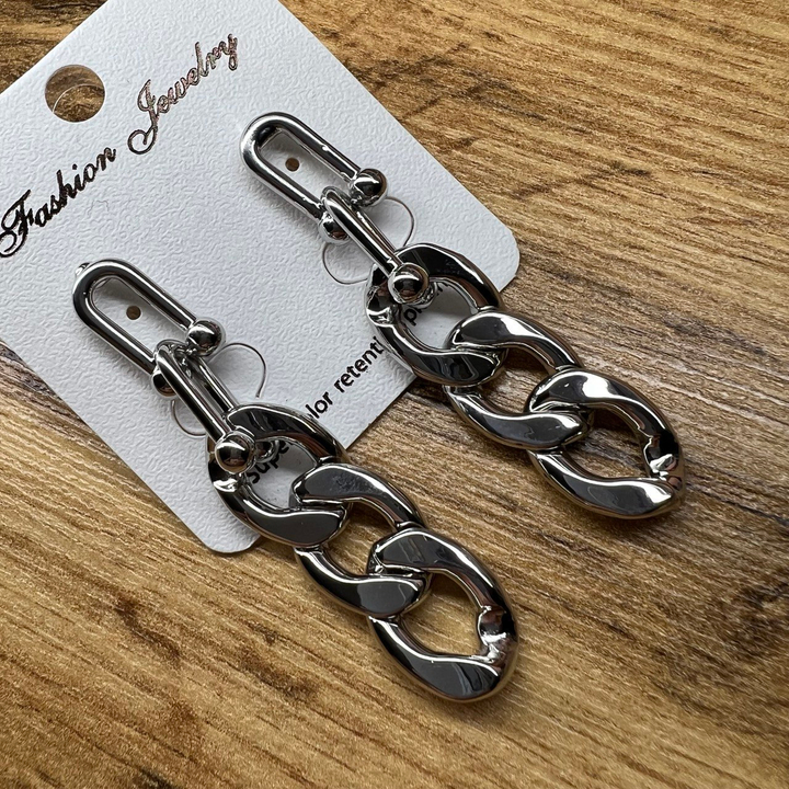 Серьги "Цепи" 5 звеньев комбо панцерное металл серебристый