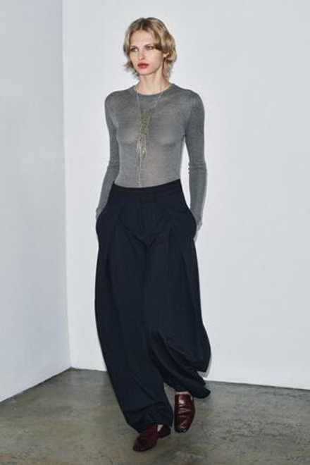 ZARA ТОП ИЗ ТОНКОГО ТРИКОТАЖА, СЕРЫЙ