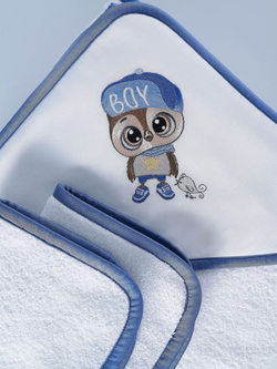 Набор полотенец для новорожденных 120х120 Claire Batiste Atelier Smart Boy с капюшоном и салфетками