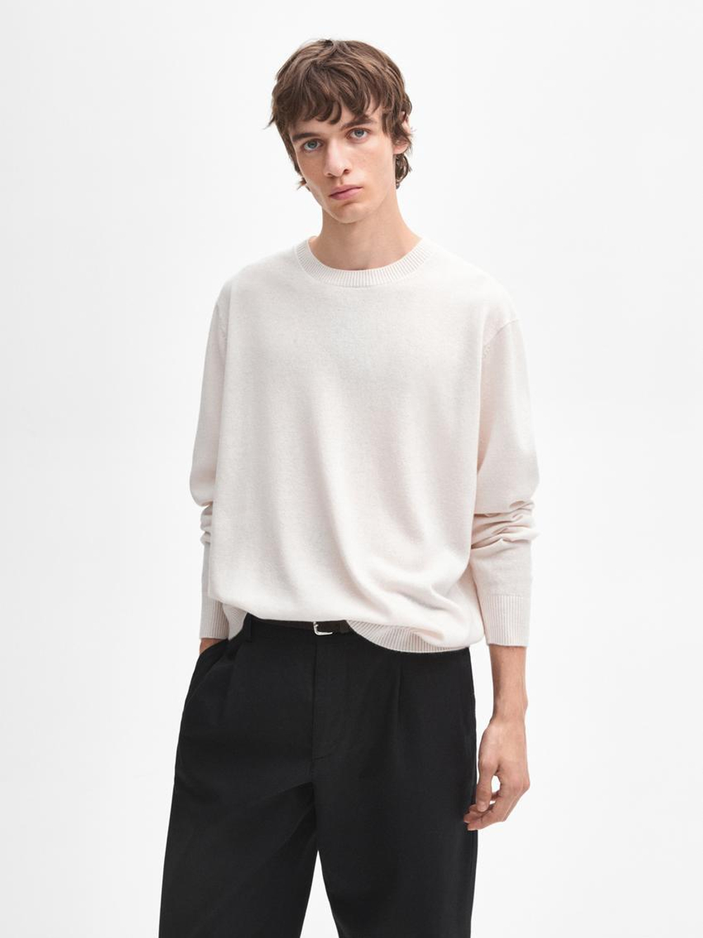 Massimo Dutti Джемпер из 100% кашемира с круглым вырезом, натуральный, кремовый