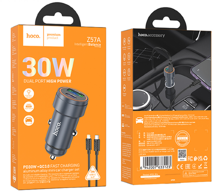 АЗУ HOCO Z57A Glorious PD30W+QC3.0 car charger set(C to C)