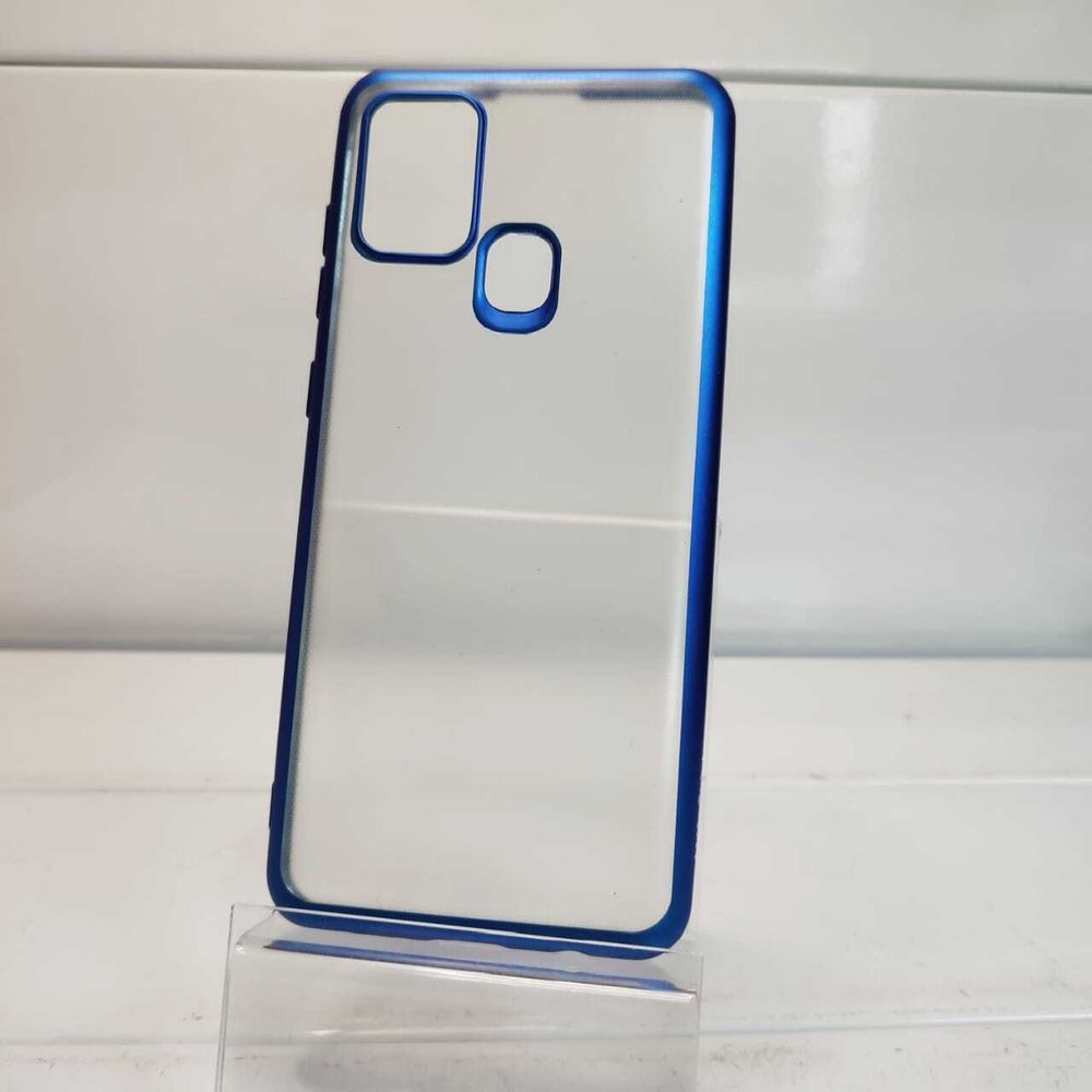 Чехол силиконовый SAMSUNG Galaxy A21S прозрачный синяя окантовка