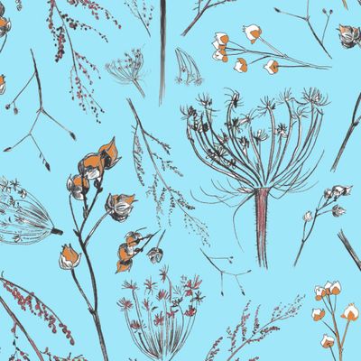 ботанический паттерн на голубом фото