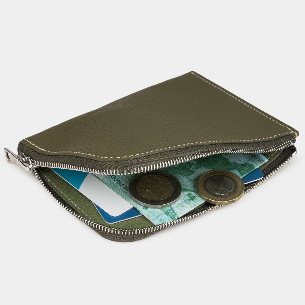 Кошелек кожаный, теленок зеленого цвета