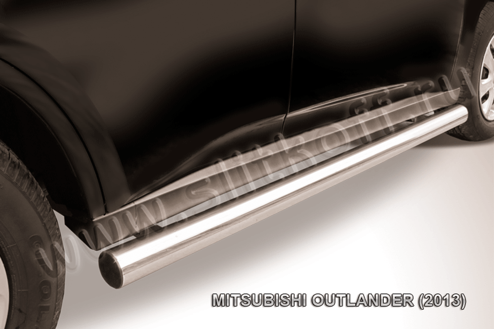 Пороги из нержавейки Mitsubishi Outlander (2012-2015) d76 труба (черный цвет)