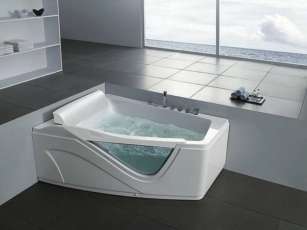 Ванна акриловая Gemy Glass Panel G9056 B 170x130 белая с гидромассажем