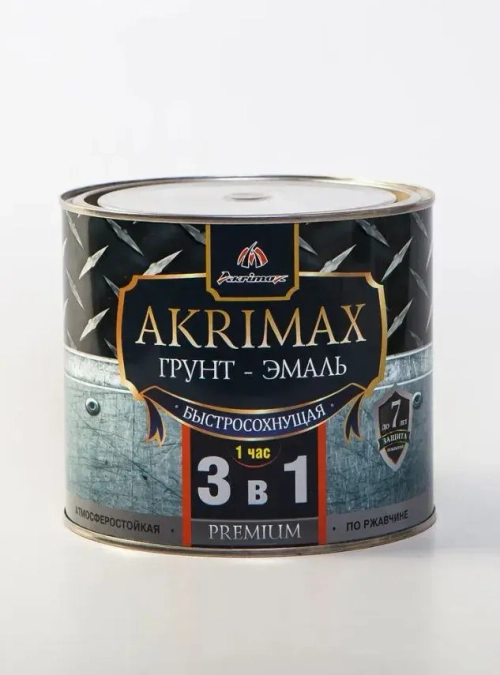 Грунт-эмаль по ржавчине 3 в 1, Краска по металлу, быстросохнущая 1,7 кг AKRIMAX-PREMIUM, матовое покрытие, хаки