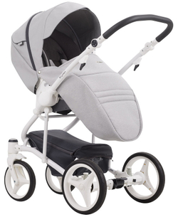 Детская коляска Bebetto Torino 3 в 1 с автокреслом Avionaut Cosmo 05 св.серый+св.серая кожа белая рама