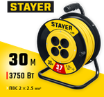 STAYER S-225, ПВС, 2 х 2.5 мм2, 30 м, 3750 Вт, силовой удлинитель на катушке (55070-30)