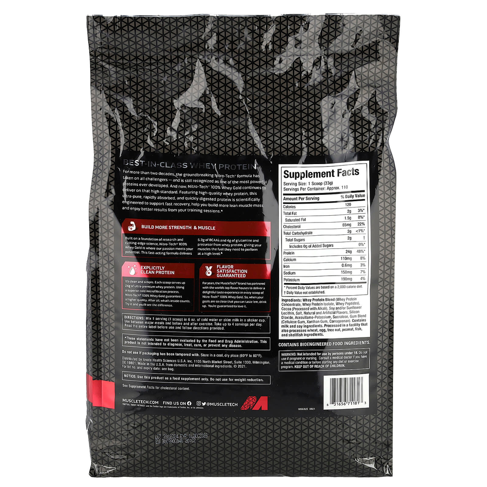 MuscleTech, Nitro Tech, 100% Whey Gold, сывороточный белок в порошке, двойной шоколад, 3,63 кг (8 фунтов)