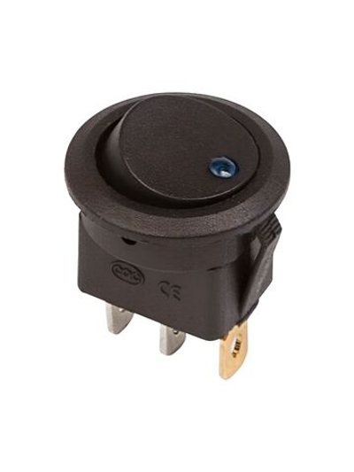 Выключатель клавишный круглый 12В 20А (3с) ON-OFF черн. подсветка син. (RWB-215 MIRS-101Е-8С/D) 36-2581, Переключатель