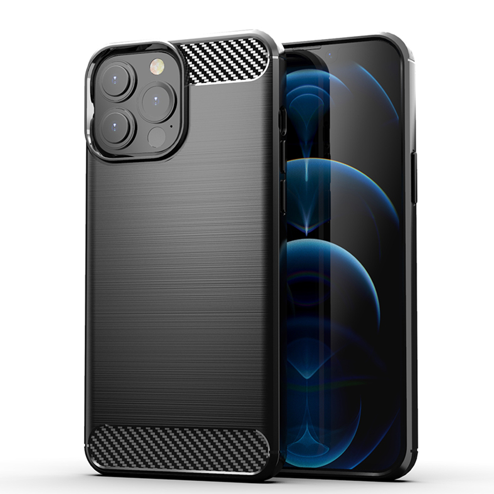 Чехол черного цвета в стиле карбон для телефона iPhone 13 Pro, серии Carbon  от Caseport