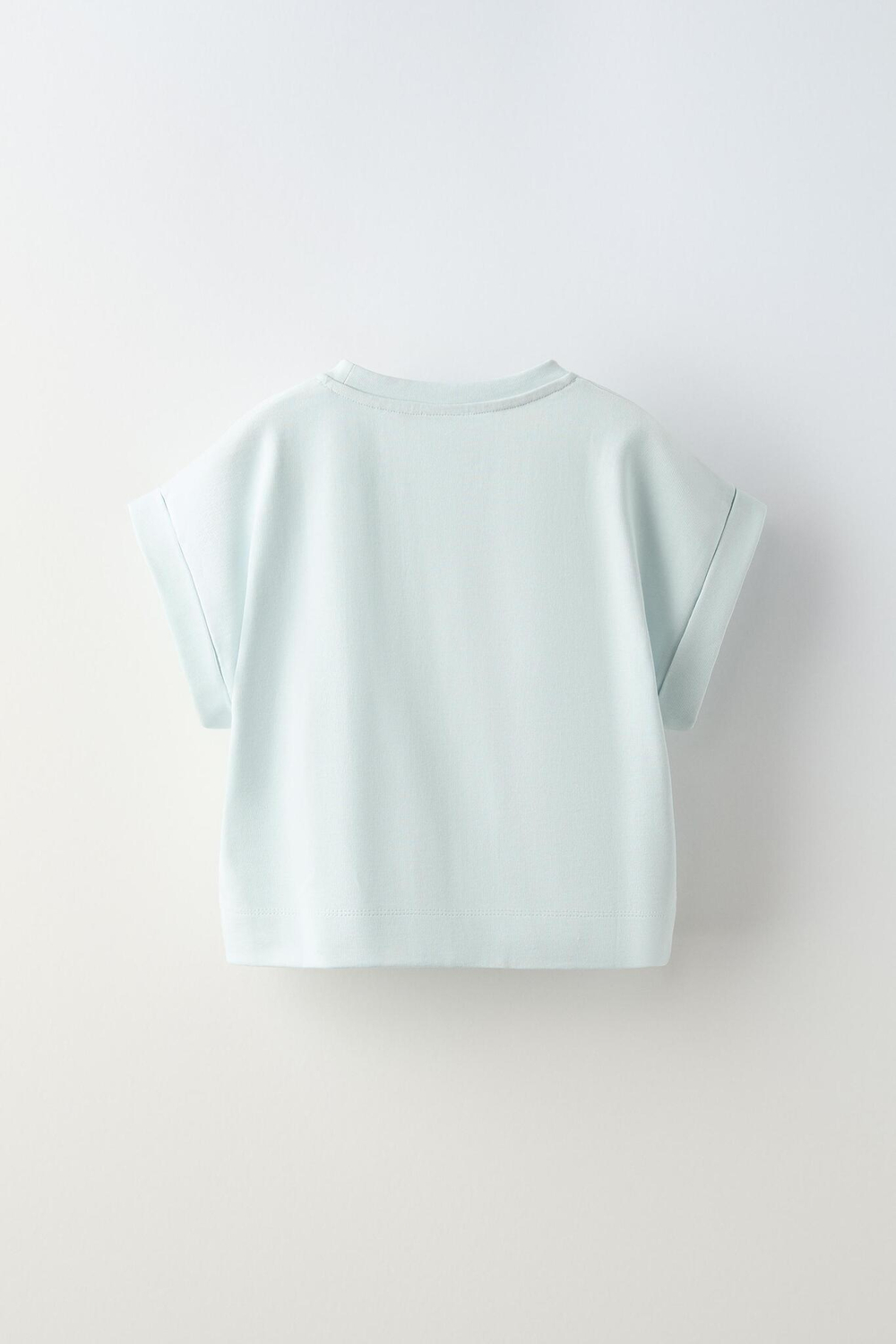 ZARA ФУТБОЛКА С ОТВОРОТАМИ НА РУКАВАХ, ЗЕЛЕНОВАТО-СИНИЙ