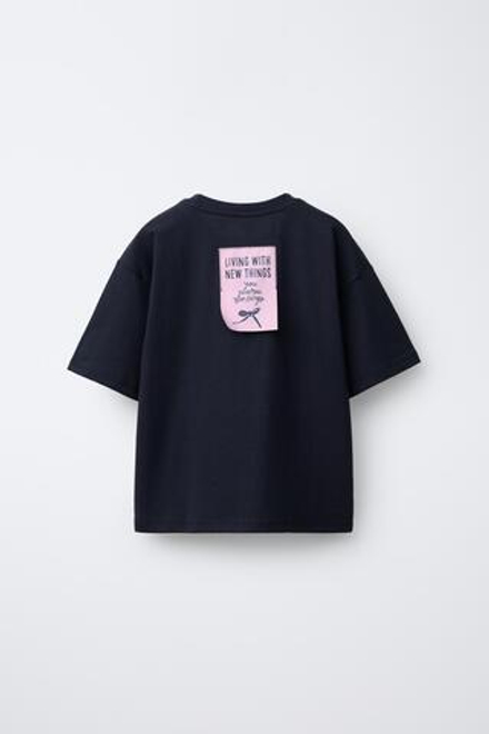 ZARA ФУТБОЛКА С ПРИНТОМ «БАНТ», ЧЕРНЫЙ