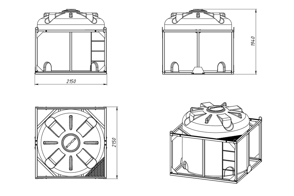 Емкость пищевая в обрешетке ЭкоПром TR 5000 л. вертикальная (215x215x194см;красный) - арт.555719