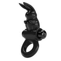 Черное эрекционное кольцо 2,4см со стимулятором клитора в виде кролика Pretty Love Exciting ring BI-210245