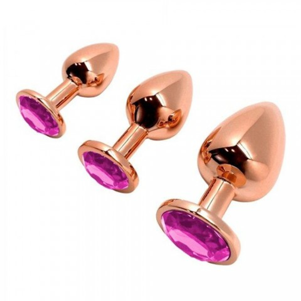 Анальная пробка металлическая Tralalo золотая с розовым кристаллом от WOOOMY (8*3,4 см.)