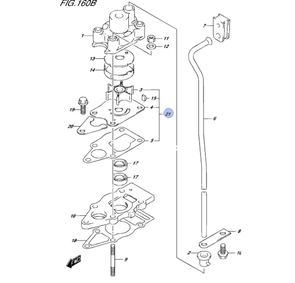 Ремкомплект помпы для ПЛМ Suzuki DF4-DF6