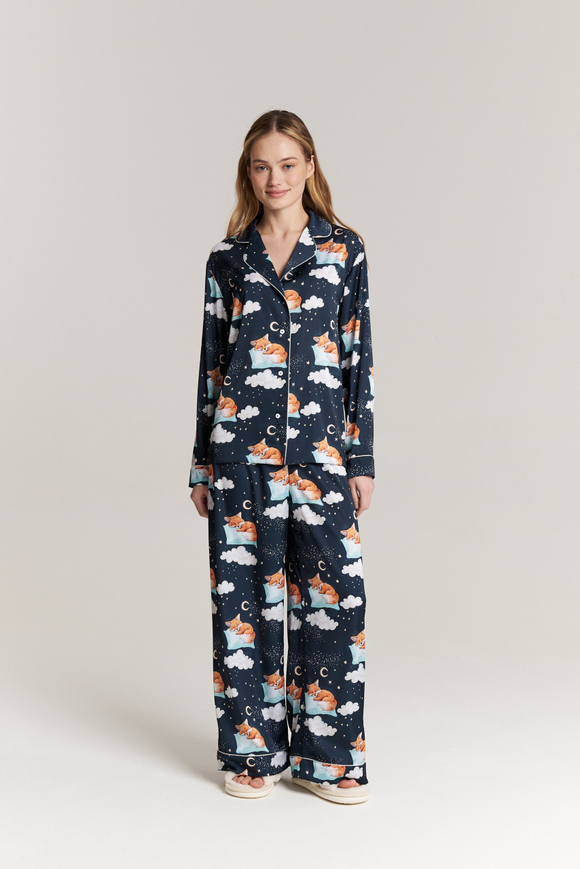 Шелковая блуза с кантом - спящие лисы