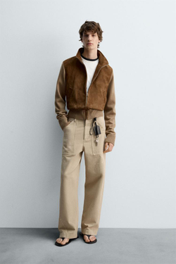 ZARA КОЖАНАЯ КУРТКА В КОМБИНЦИИ — LIMITED EDITION, ТЕМНЫЙ БЕЖЕВО-КОРИЧНЕВЫЙ