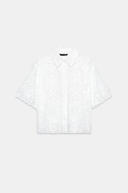 ZARA РУБАШКА С ВЫШИВКОЙ И КОРОТКИМ РУКАВОМ, БЕЛЫЙ