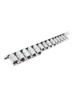 Набор головок Е-профиль 15пр. 1/4''&amp;3/8''&amp;1/2''(1/4''Е4-Е8,3/8''Е10-Е14,1/2''Е16-Е24) на планке Forsage F-4158