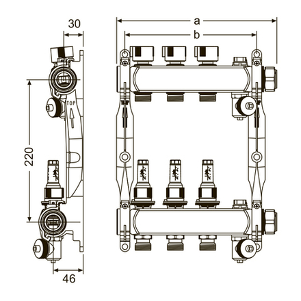 Коллектор отопительного контура TECEfloor из нерж. стали, с расходомерами 3 контура