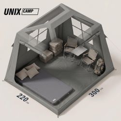 Надувная палатка UNIX Camp Vega 3х2 серый (+ навес)