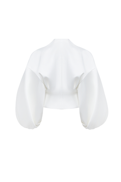 Жакет из сатина с объемными рукавами и цветком