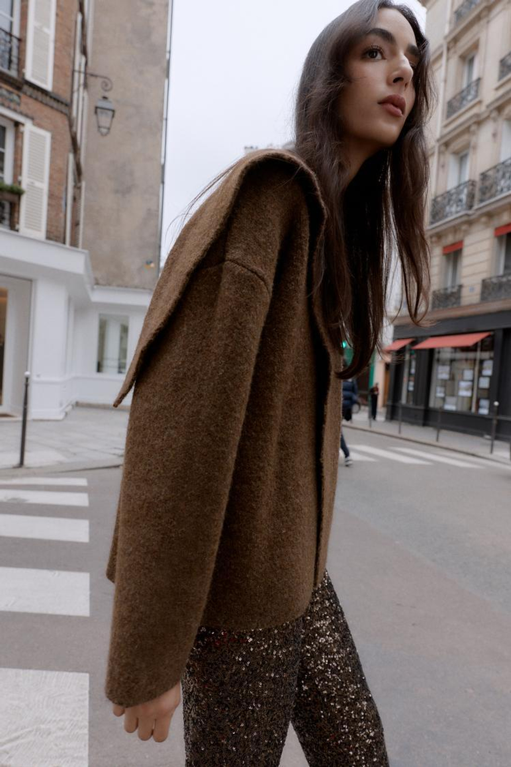 ZARA КАРДИГАН С ШАРФОМ, КОРИЧНЕВЫЙ