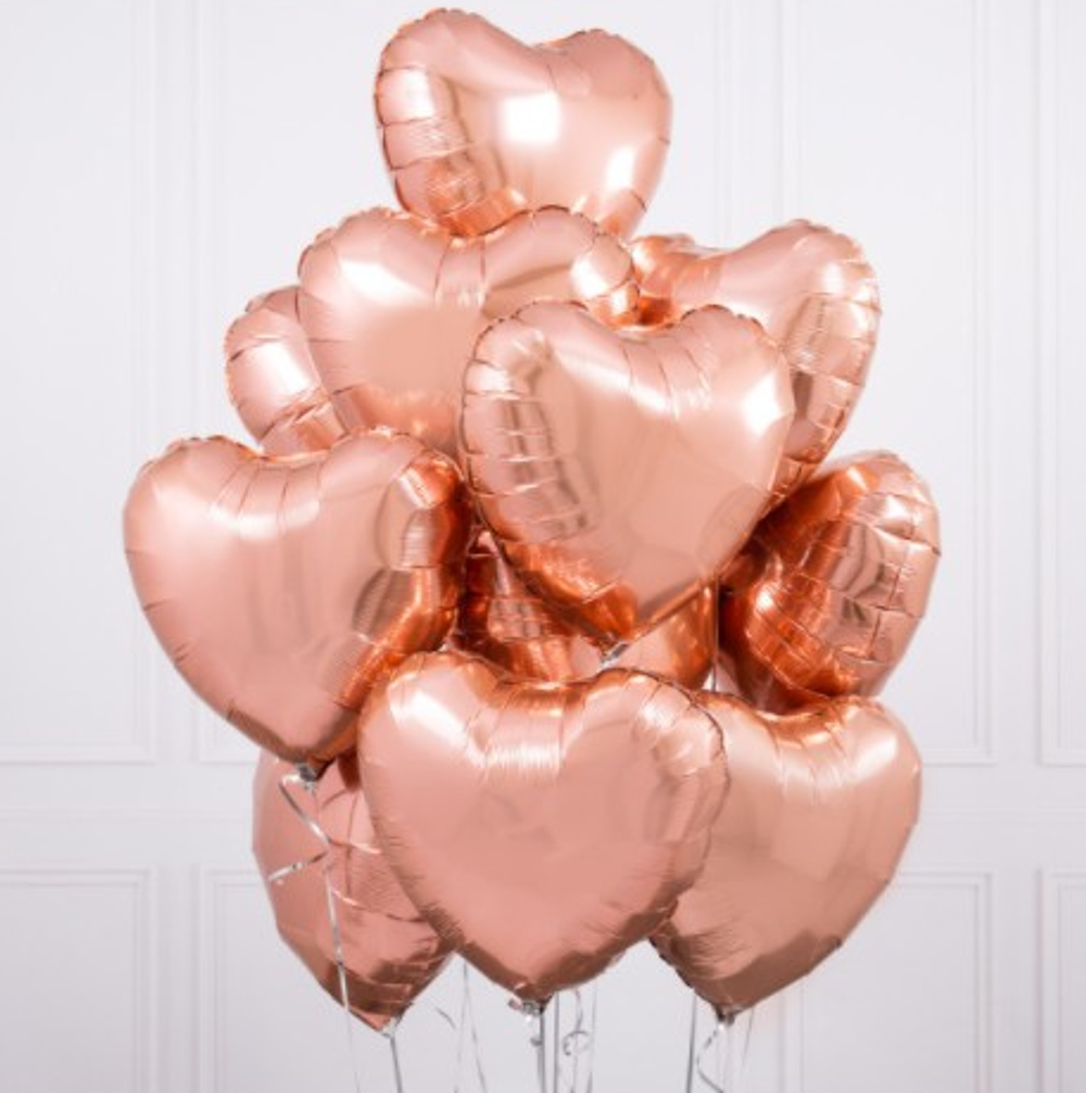Фонтан из шаров сердец Rose Gold