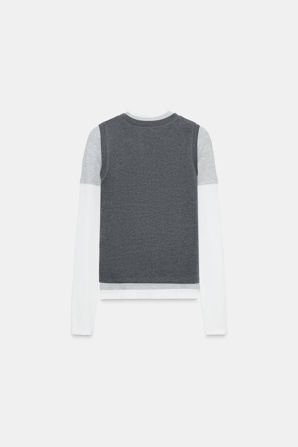 ZARA ФУТБОЛКА С ТРОЙНЫМ ЭФФЕКТОМ, СЕРЫЙ МЕЛАНЖ