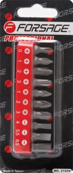 Набор бит 10пр. 1/4''(PH.0,1,2,3, PZ.1,2,3, SL 4, 5.5, 6.5мм-25мм),в блистере Forsage F-21020
