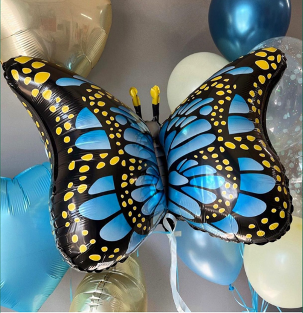 Шар-фигура, фольга, "Бабочка Монарх синяя" (FМ), 38"/97 см (БГ-35)