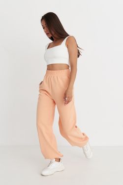 Джоггеры оверсайз из рифленого хлопка цвета персик