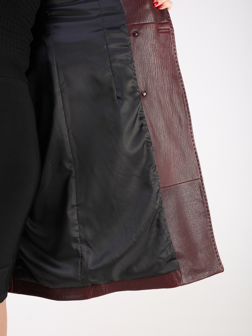 Тренч длинный кожаный с поясом плащ