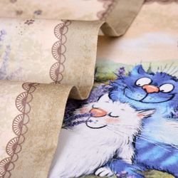 НАБОР САЛФЕТОК ИЗ 2-Х ШТ "СИНИЕ КОТЫ. ЛАВАНДА",40Х40СМ, 100% ХЛОПОК,ТВИЛ, БЕЖ