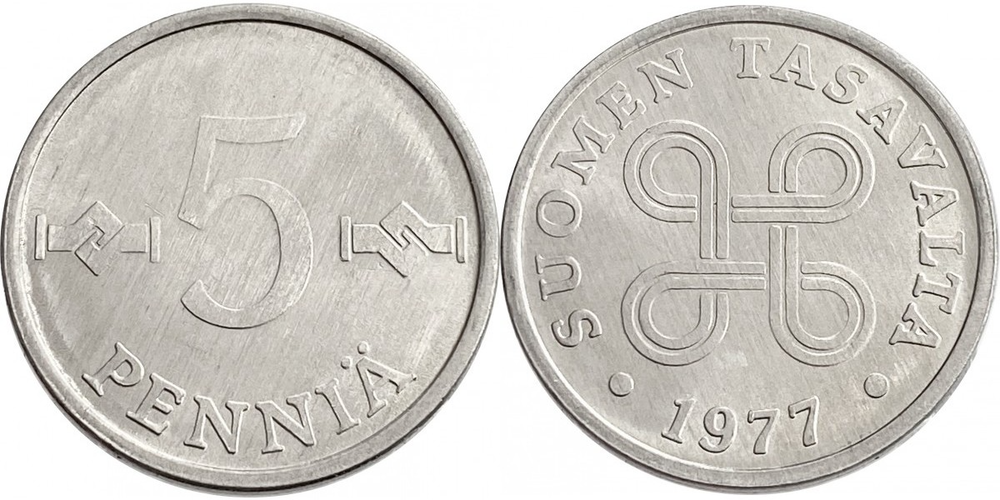 Финляндия 5 пенни, 1977 - 1990 Крест Святого Ханнеса XF