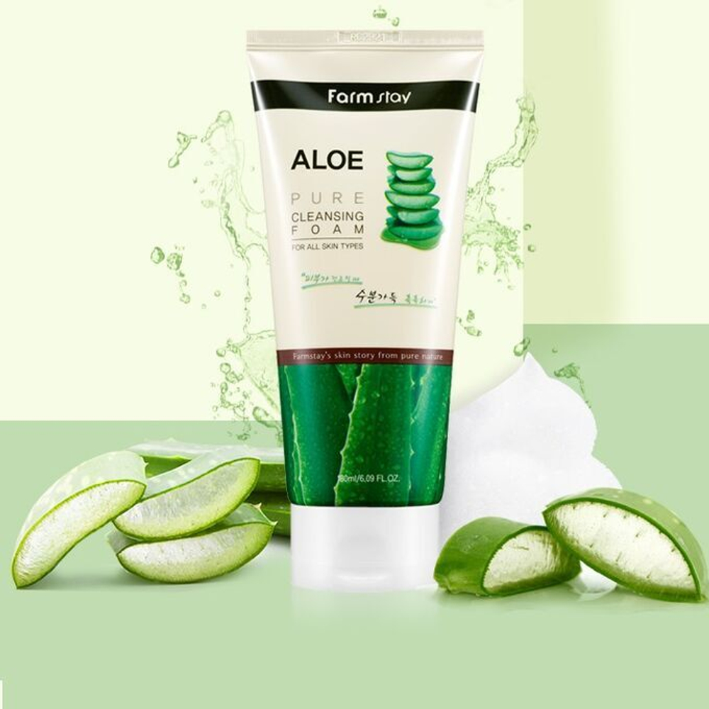 Очищающая пенка для лица с экстрактом алоэ FarmStay Aloe Pure Cleansing Foam, 180мл