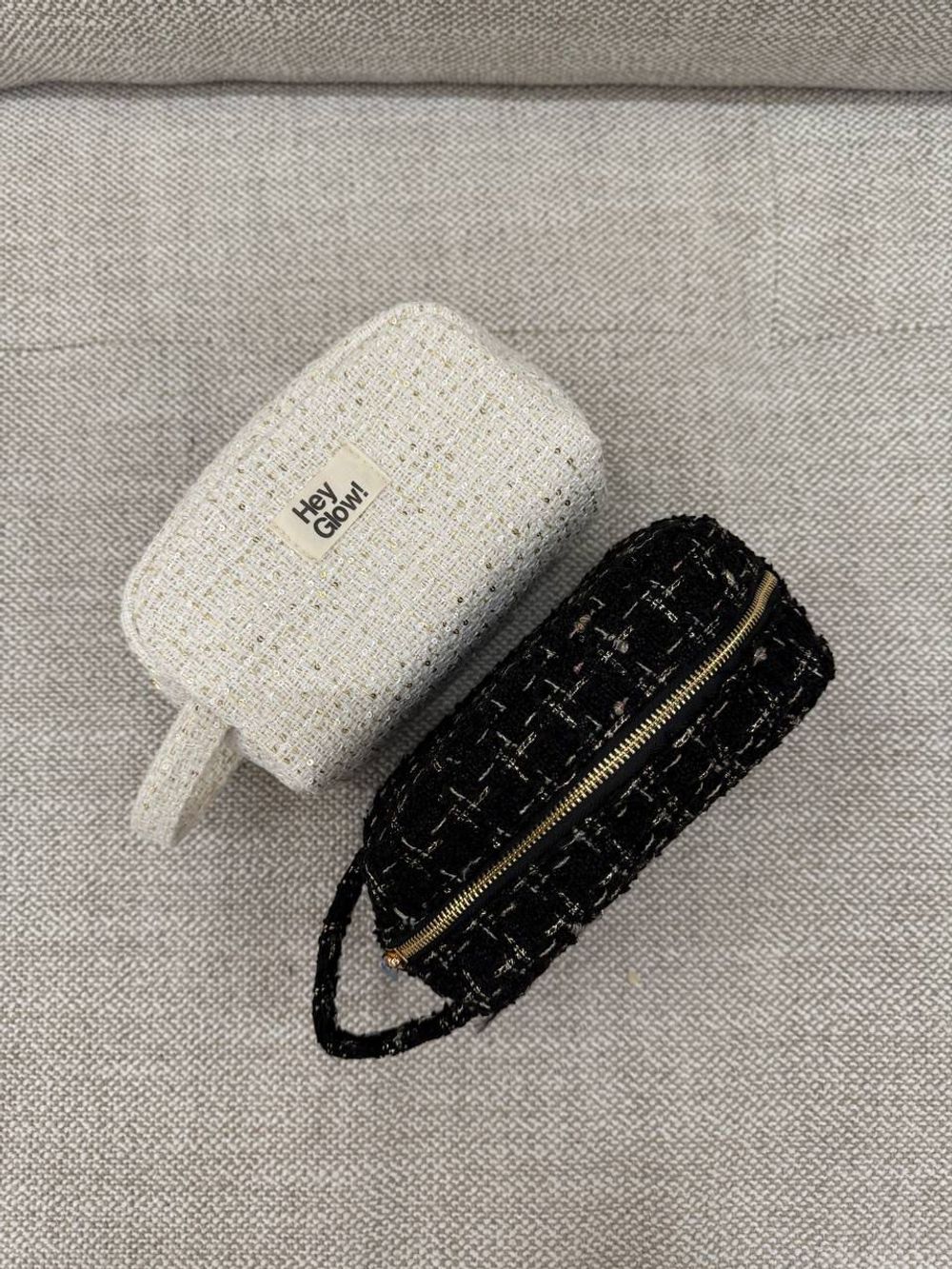 HEY GLOW косметичка твидовая в чёрно-белых тонах (средний)