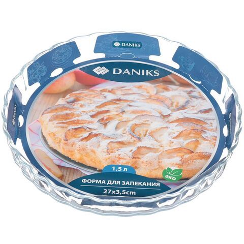 Форма для выпечки стекло, 27х27х3.5 см, 1.5 л, кругл, Daniks, HSAW15