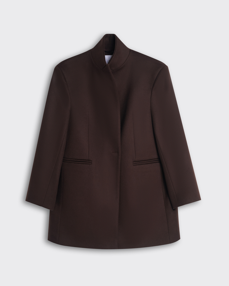 Пальто с асимметричным низом из шерсти и кашемира Диор темный шоколад